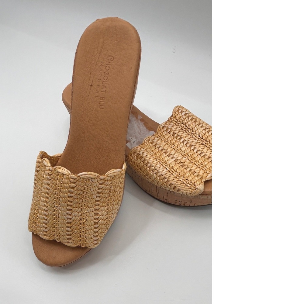 Chocolat Blu Gilda Raffia Platform Slide Sandals Size 8 Resort Boho Chic Beach